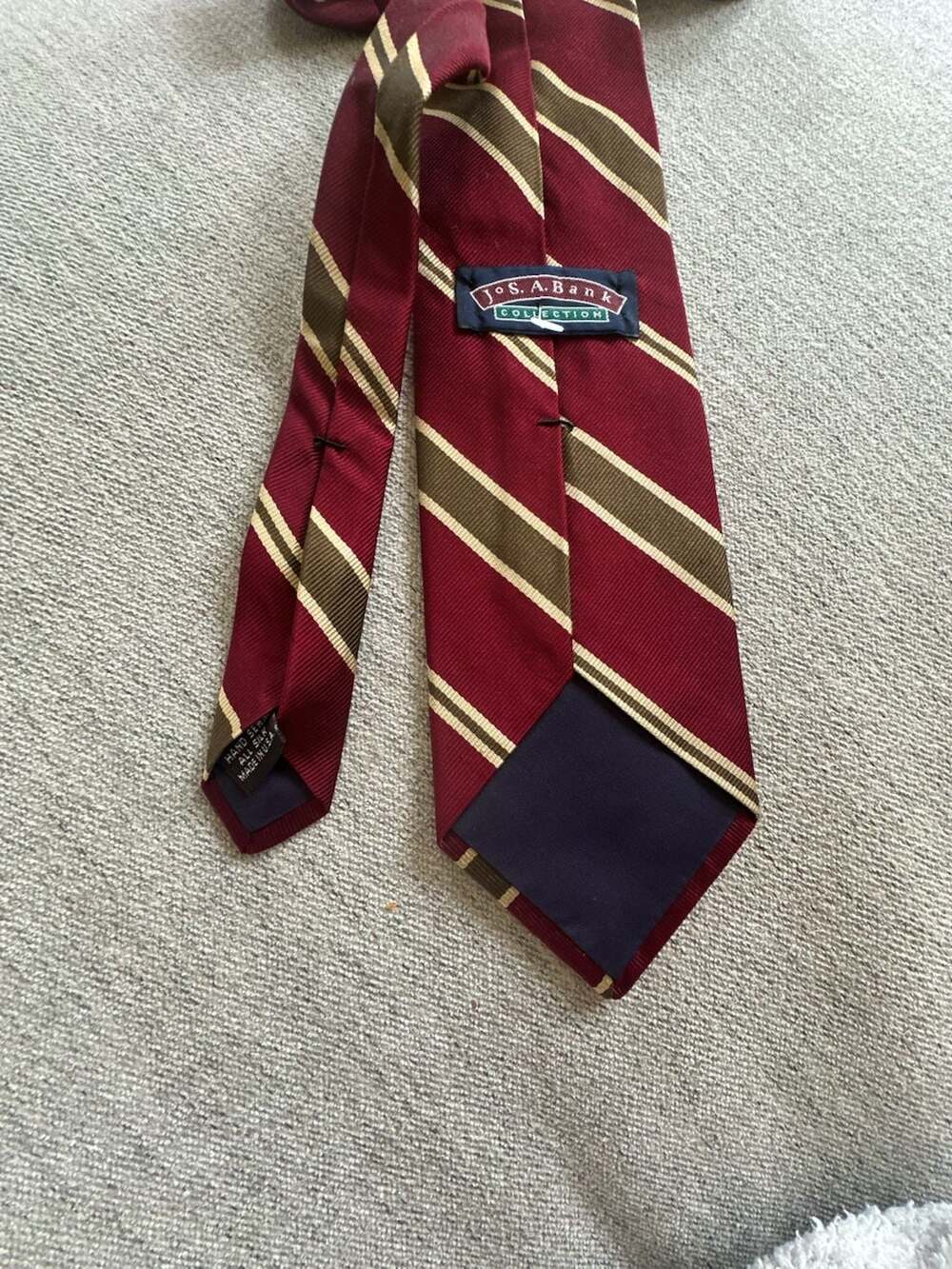 Jos. A. Bank Striped Silk Necktie Burgundy Olive Gold